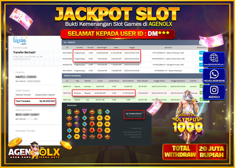 AGENOLX SLOT GATE OF OLYMPUS 1000  Rp 20.000.000,- LUNAS