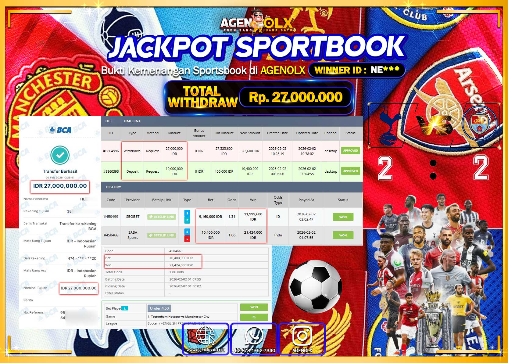 AGENOLX JACKPOT SABASPORT Rp 27.000.000 - LUNAS