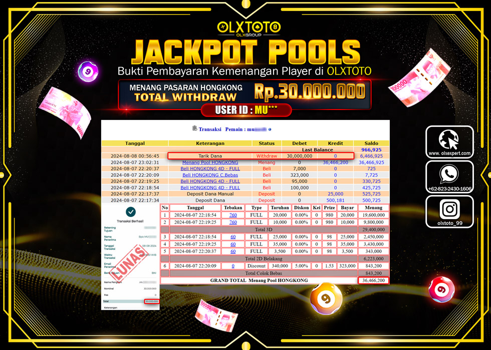 OLXTOTO JACKPOT  TOGEL POOL HONGKONG Rp.30.000.000.,- LUNAS