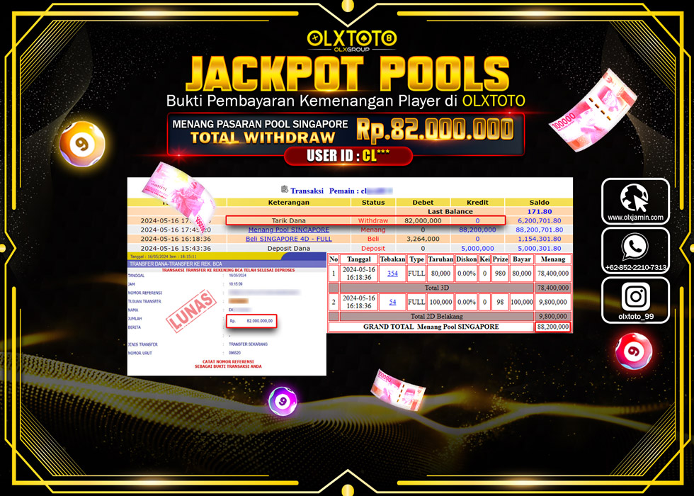 OLXTOTO JACKPOT TOGEL POOL SINGAPORE   Rp.82.000.000.,- LUNAS