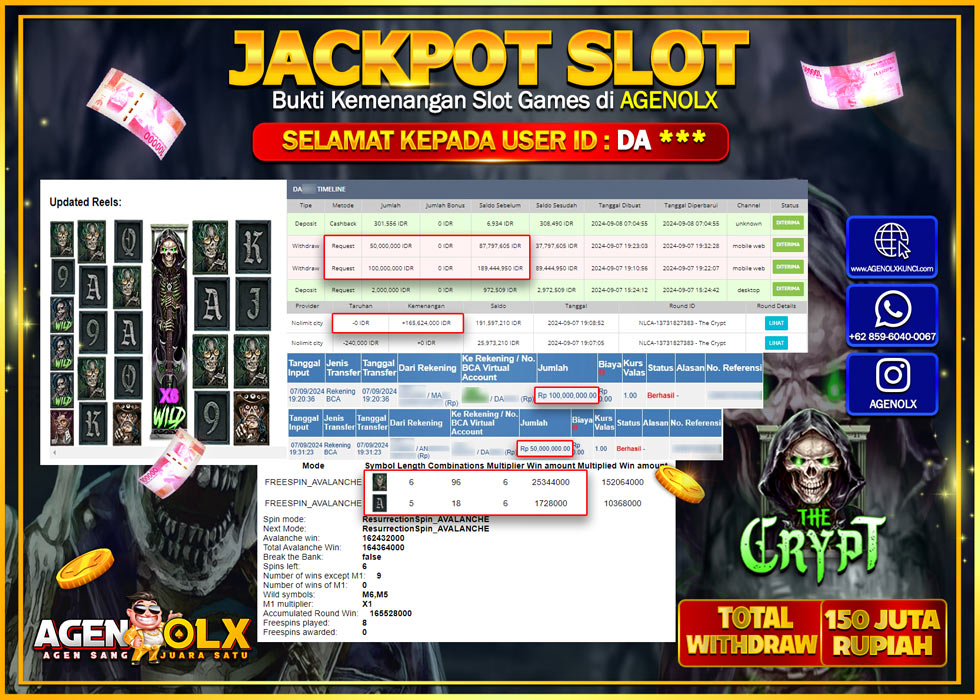 AGENOLX JACKPOT SLOT THE CRYPT Rp.150.000.000,- LUNAS