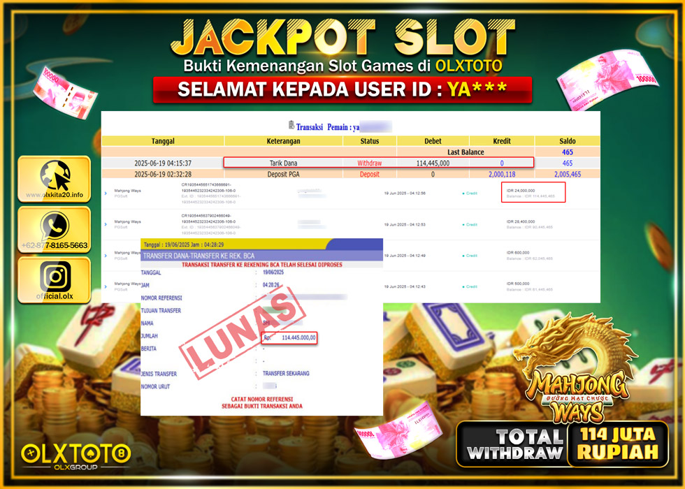 BONDAN69 JACKPOT SLOT MAHJONG WAYS  Rp.114.445.000.,- LUNAS