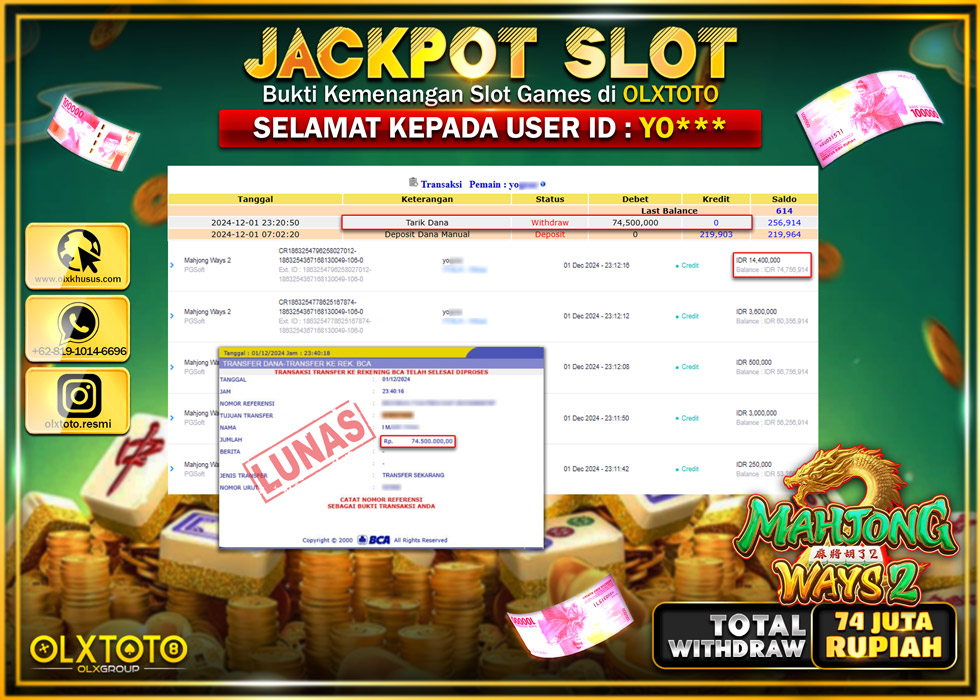 OLXTOTO JACKPOT  SLOT MAHJONG WAYS 2 1000  Rp.74.500.000.,- LUNAS