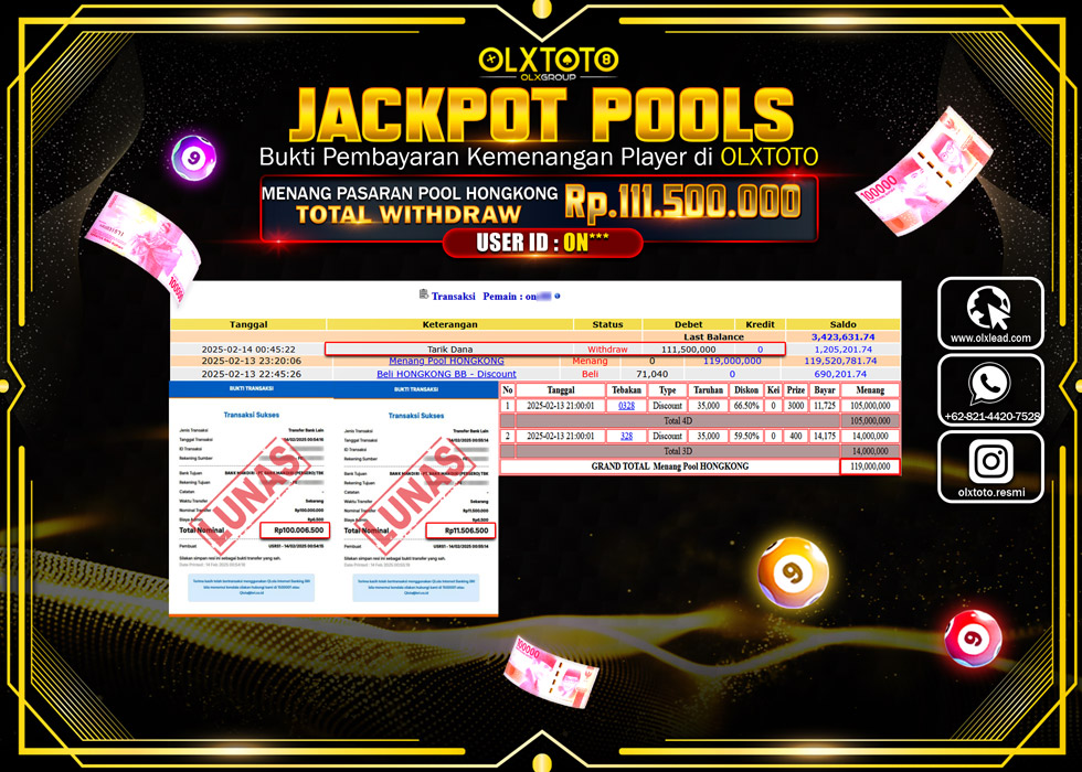 OLXTOTO JACKPOT  TOGEL POOL HONGKONG Rp.111.500.000.,- LUNAS