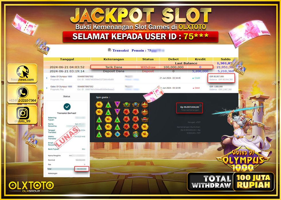 OLXTOTO JACKPOT SLOT GATES OF OLYMPUS 1000 Rp.100.000.000.,- LUNAS