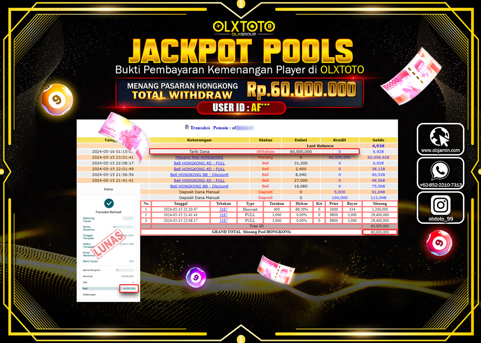 OLXTOTO JACKPOT TOGEL POOL HONGKONG   Rp.60.000.000.,- LUNAS