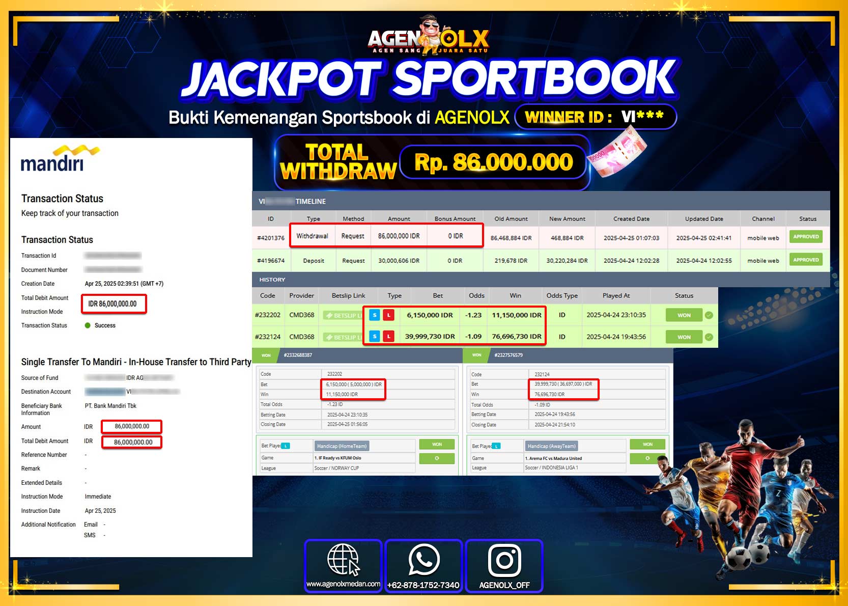 AGENOLX JACKPOT SPORTBOOK Rp 86.000.000,- LUNAS