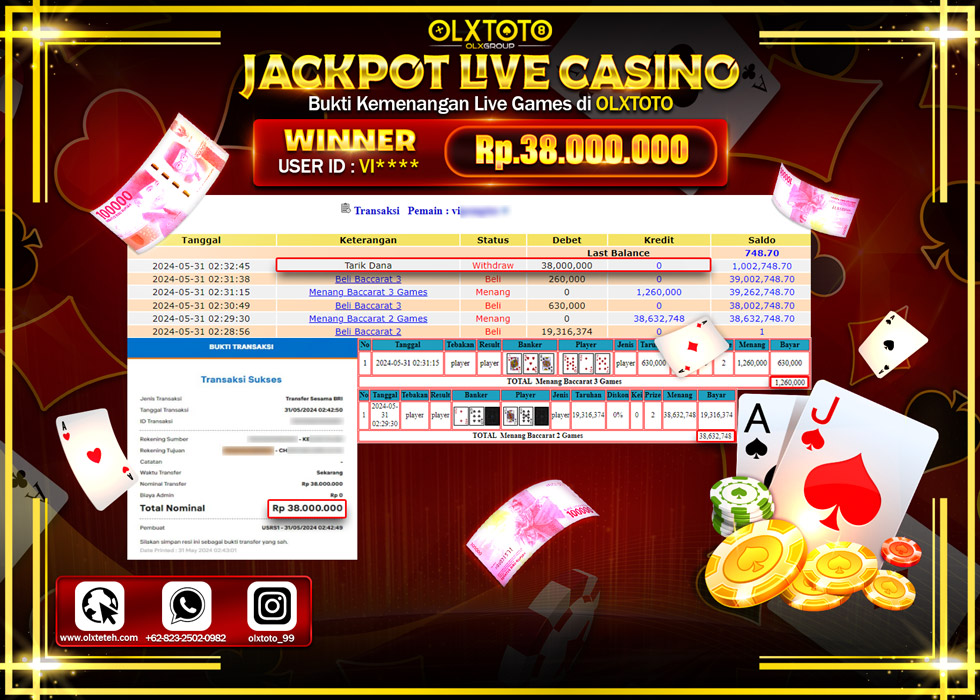 OLXTOTO JACKPOT LIVE GAMES BACCARAT 3  Rp.38.000.000.,- LUNAS