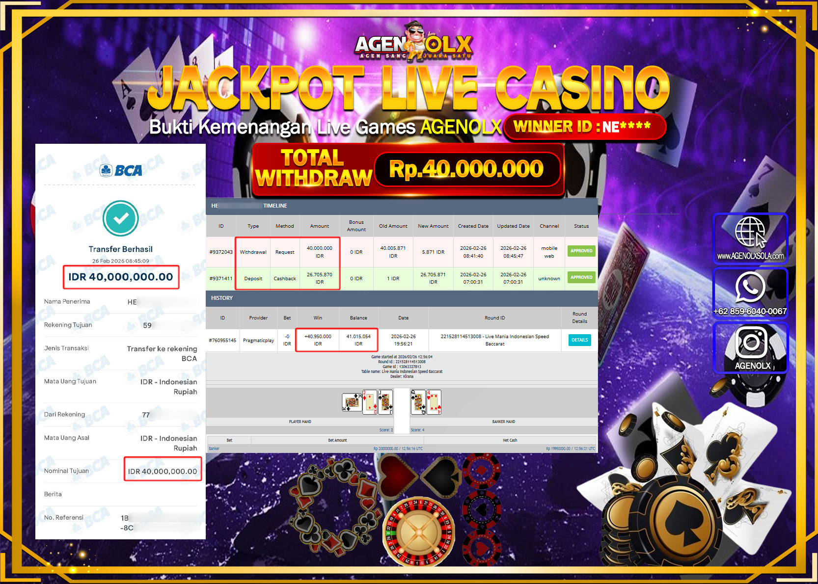 AGENOLX JACKPOT LIVE MANIA IND SPEED BACCARAT Rp 40.000.000 - LUNAS