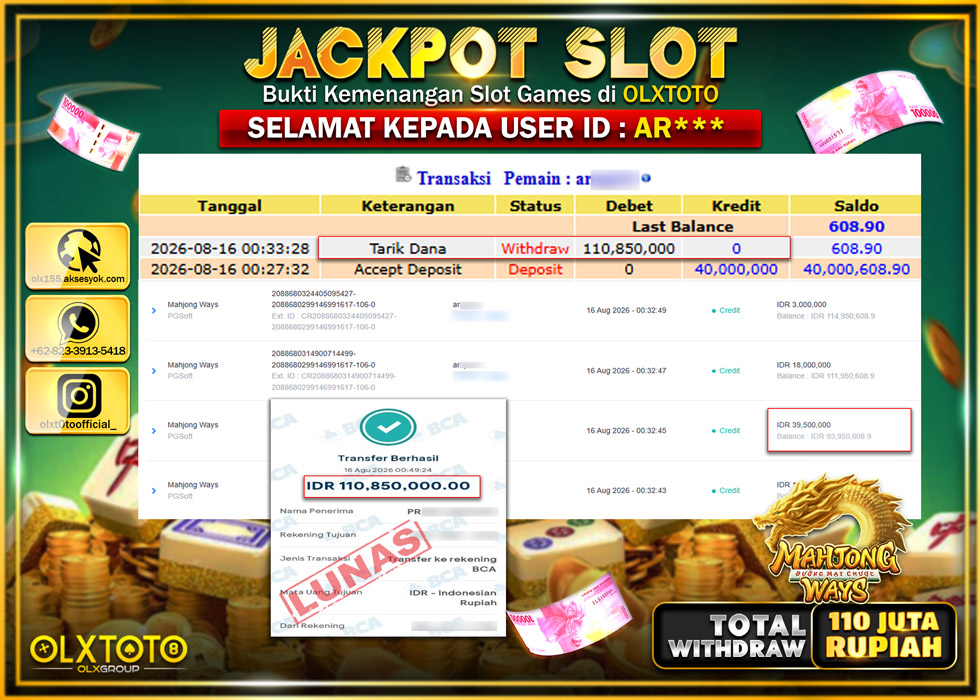 LUNATOGEL JACKPOT SLOT MAHJONG WAYS Rp.110.850.000,- LUNAS