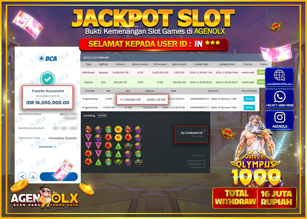 AGENOLX JACKPOT SLOT GATES OF OLYMPUS 1000 Rp 16.000.000,- LUNAS