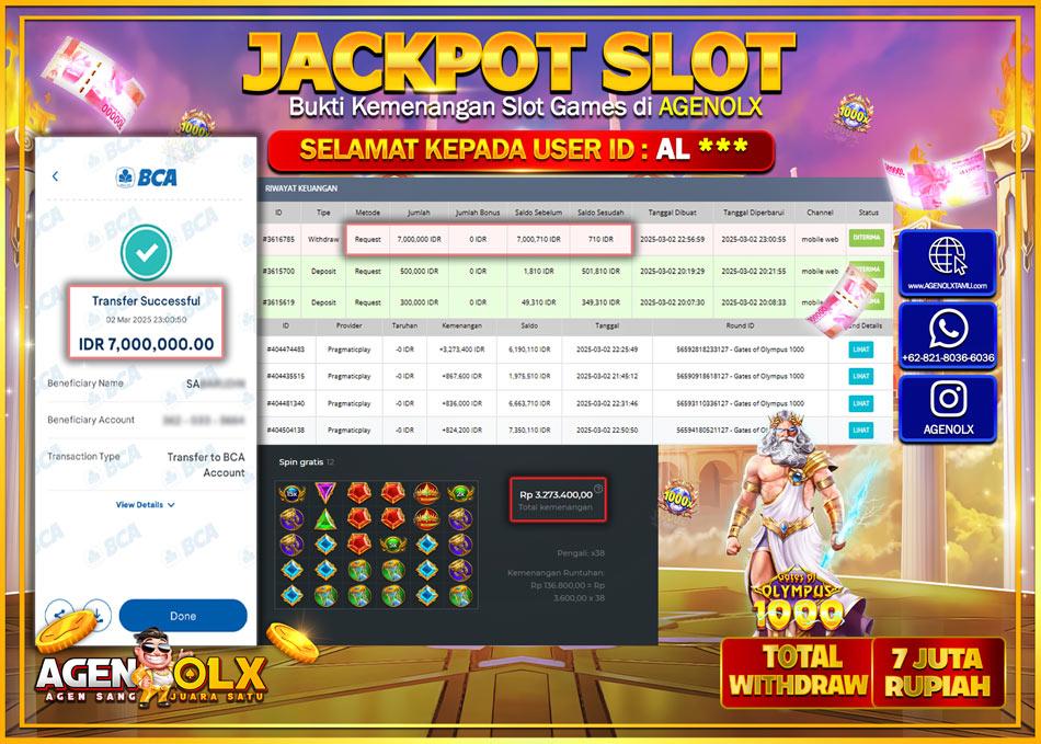 AGENOLX JACKPOT SLOT GATE OF OLYMPUS 1000 Rp 7.000.000,- LUNAS
