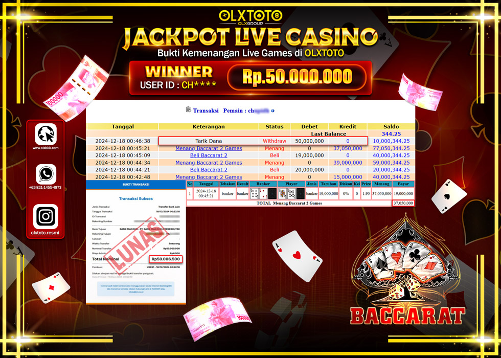OLXTOTO JACKPOT  LIVE GAMES BACCARAT  Rp.50.000.000.,- LUNAS