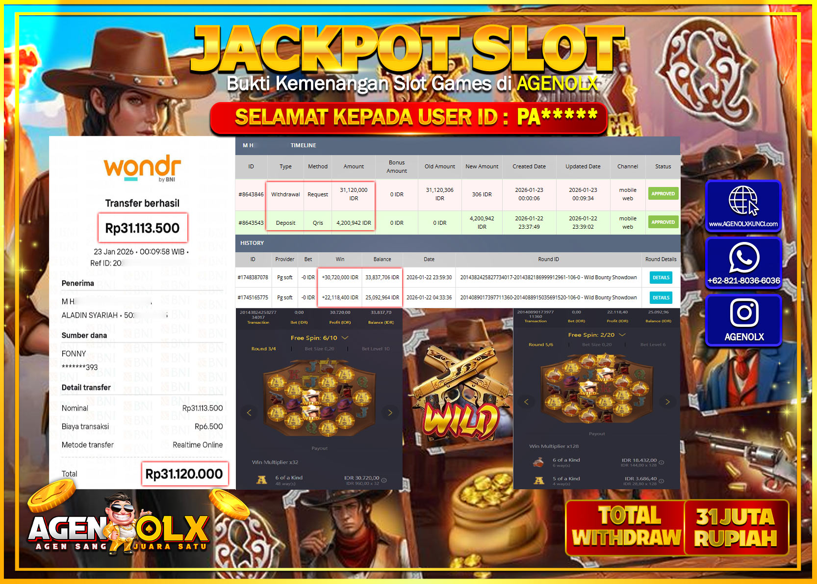AGENOLX JACKPOT SLOT WILD BOUNTY SHOWDOWN Rp 31.113.500 - LUNAS