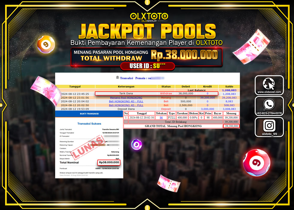 OLXTOTO JACKPOT  TOGEL POOL HONGKONG Rp.38.000.000.,- LUNAS