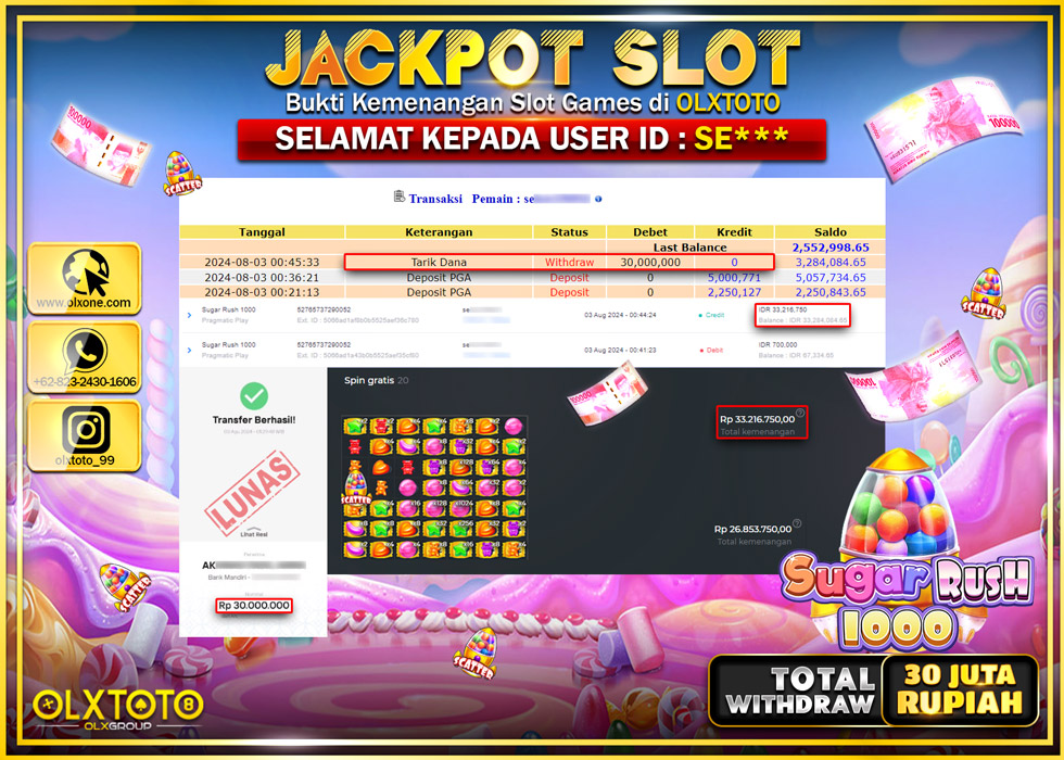 OLXTOTO JACKPOT  SLOT SUGAR RUSH 1000  Rp.30.000.000.,- LUNAS