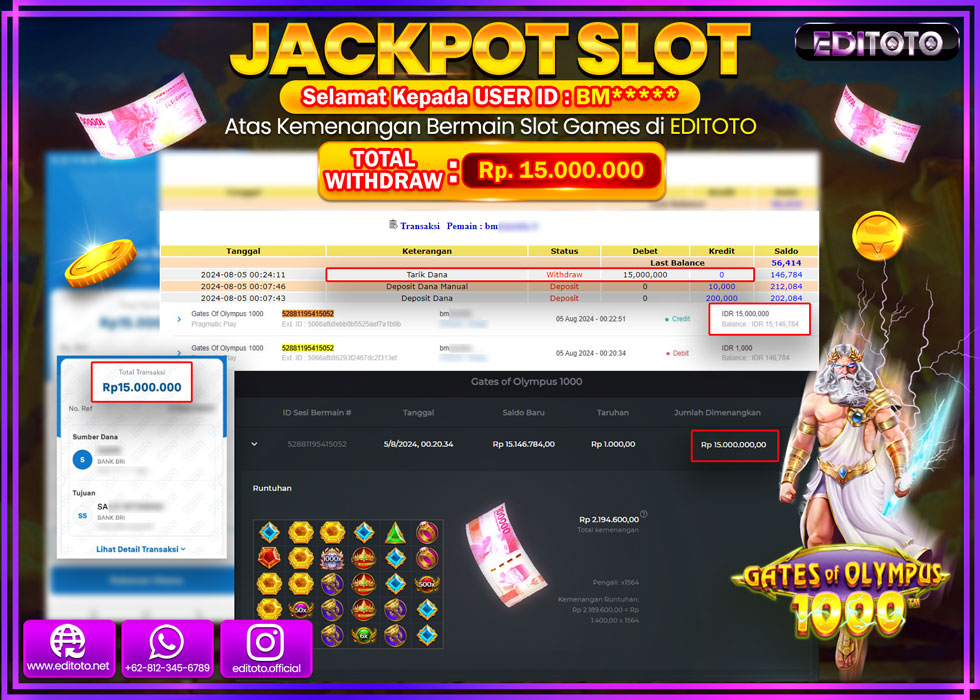 JACKPOT SLOT GATES OF OLYMPUS 1000 Rp.15.000.000.,- LUNAS