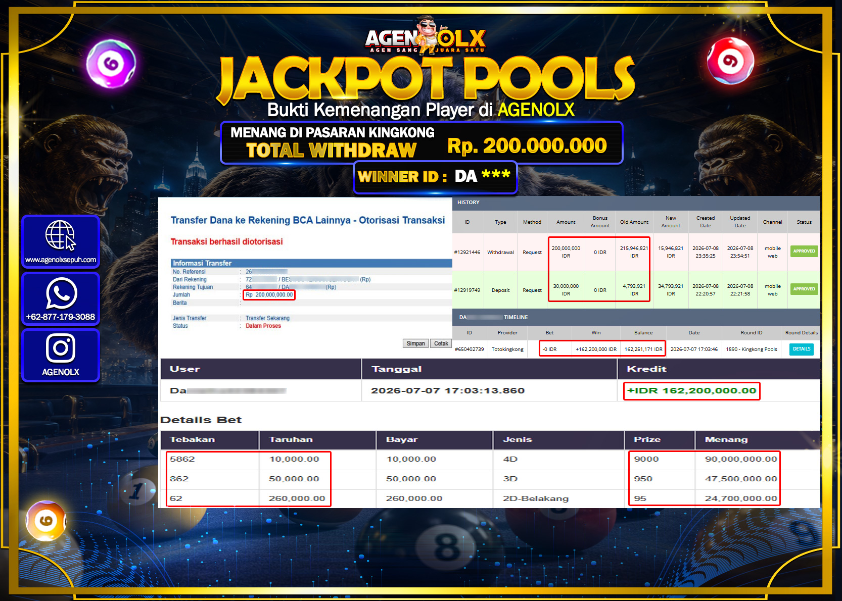AGENOLX JACKPOT TOGEL KINGKONG POOLS   Rp 200.000.000 - LUNAS