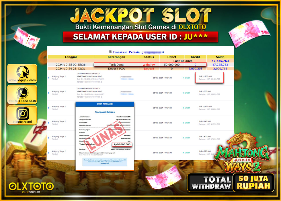 OLXTOTO JACKPOT  SLOT MAHJONG WAYS 2  Rp.50.000.000.,- LUNAS