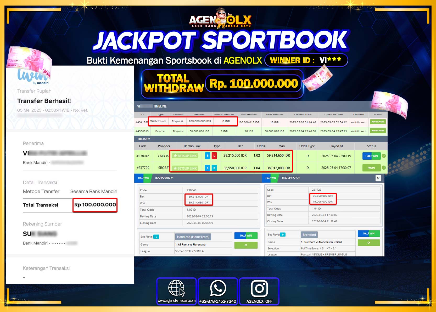 AGENOLX JACKPOT SPORTBOOK Rp 100.000.000,- LUNAS