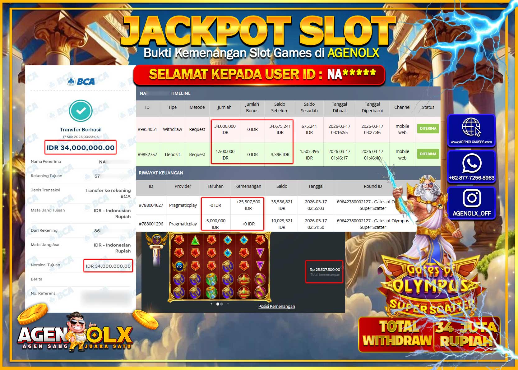 AGENOLX JACKPOT SLOT GATES OF OLYMPUS SUPER SCATETER Rp 34.000.000 - LUNAS