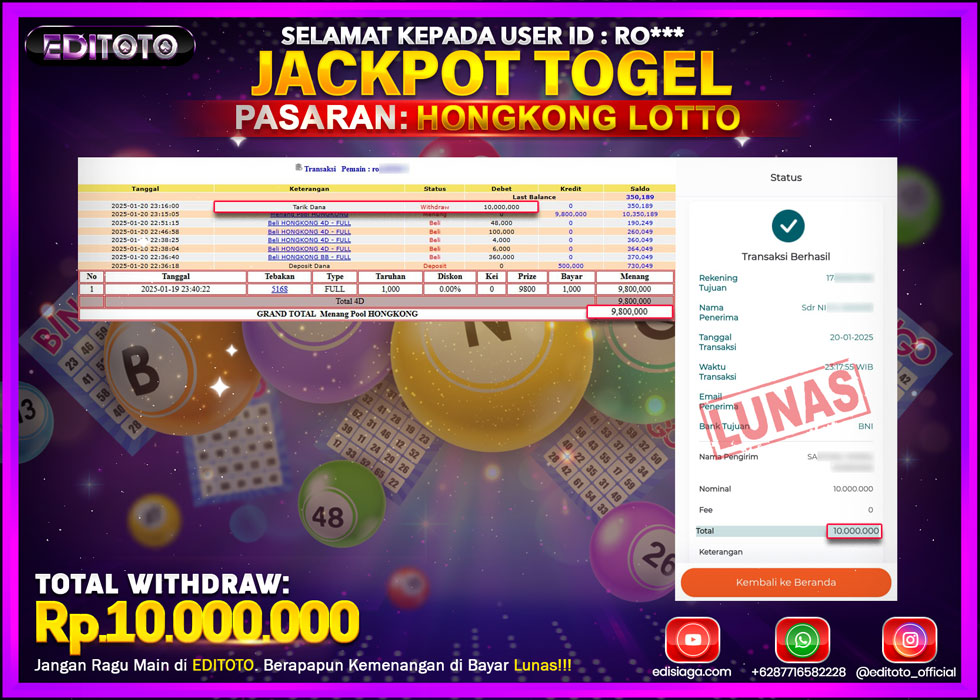 JACKPOT TOGEL PASARAN HONGKONG LOTTO Rp.10.000.000.,- LUNAS