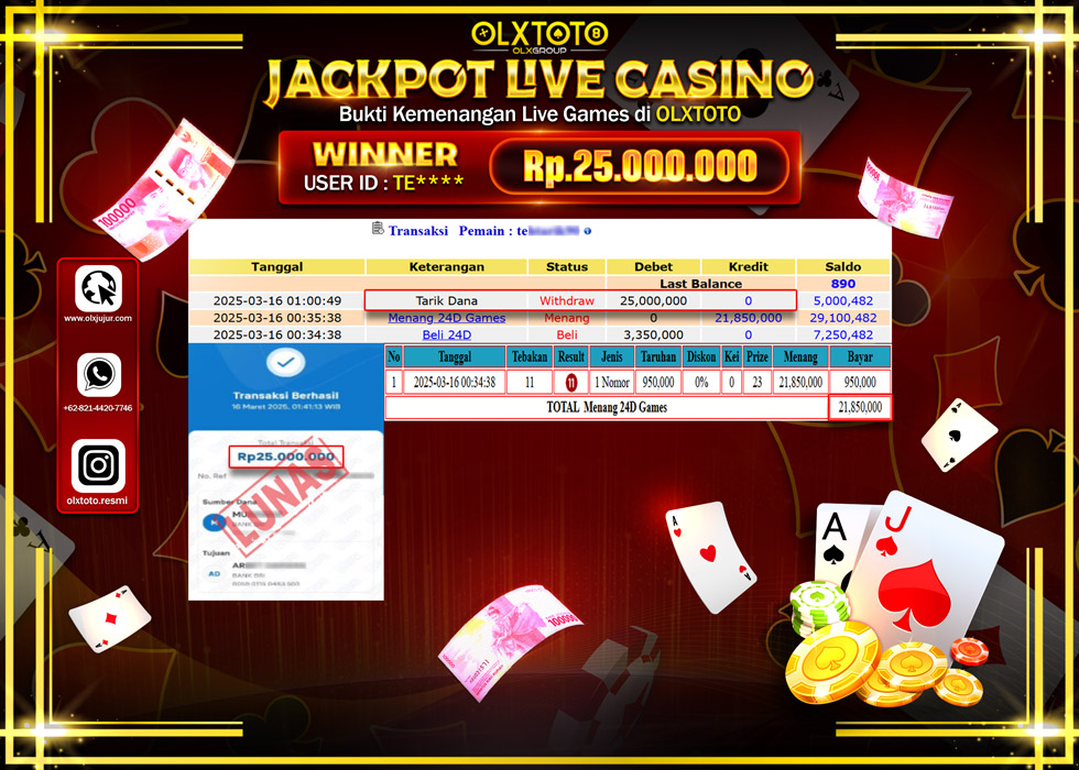 OLXTOTO JACKPOT  LIVE GAMES 24D GAMES Rp.25.000.000.,- LUNAS