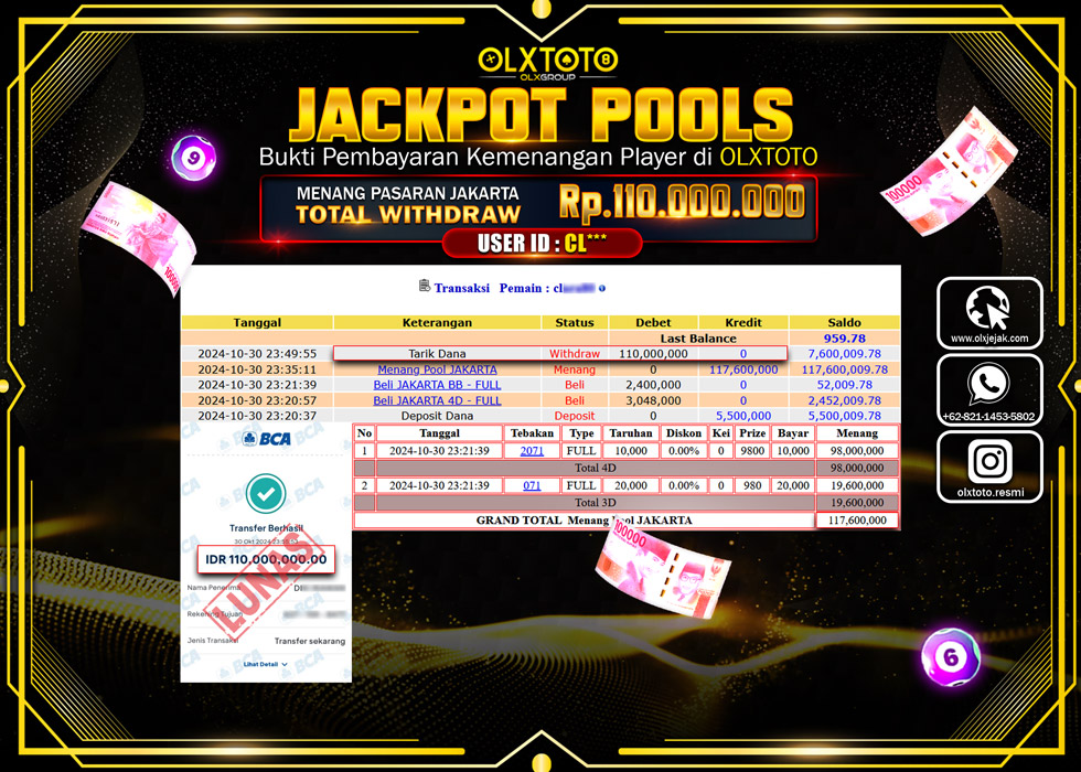 OLXTOTO JACKPOT  TOGEL POOL JAKARTA Rp.110.000.000.,- LUNAS
