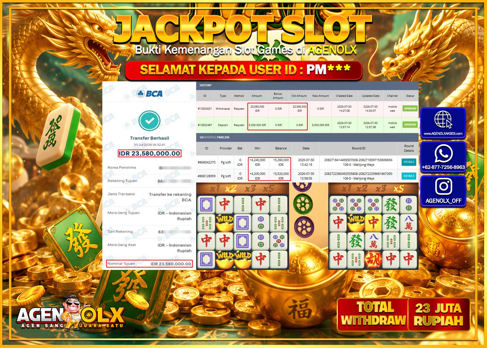 AGENOLX JACKPOT SLOT  MAHJONG WAYS   Rp 23.580.000 -LUNAS