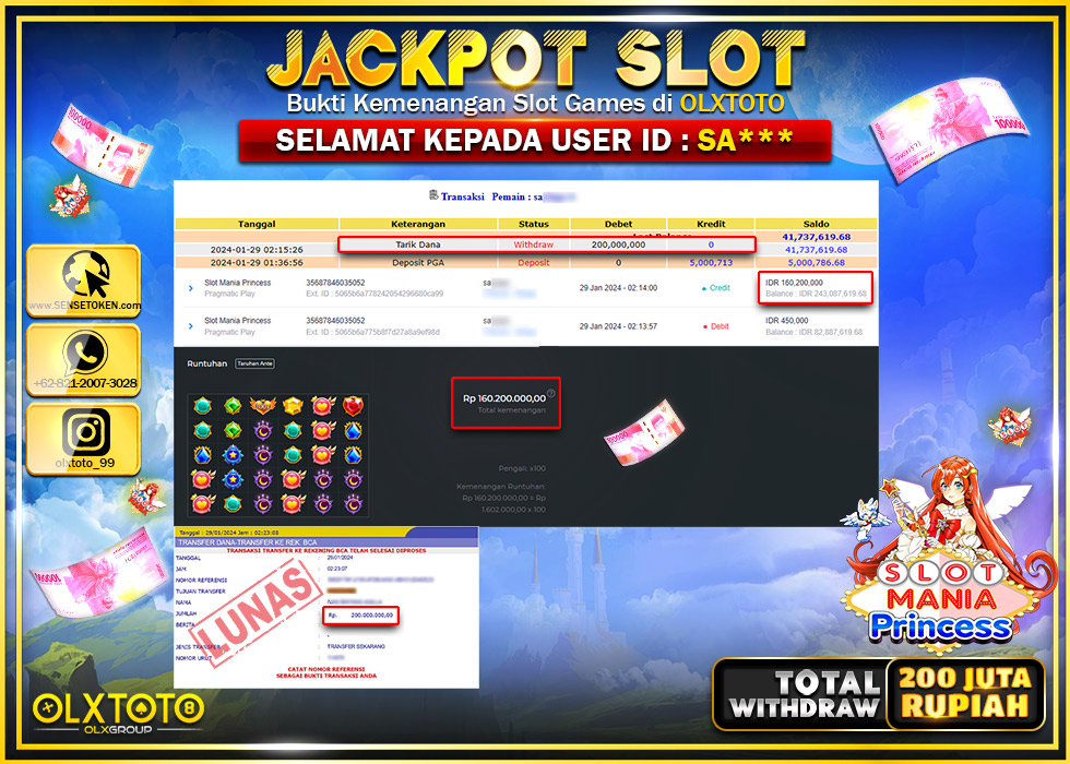 OLXTOTO JACKPOT SLOT MANIA PRINCESS Rp.200.000.000.,- LUNAS