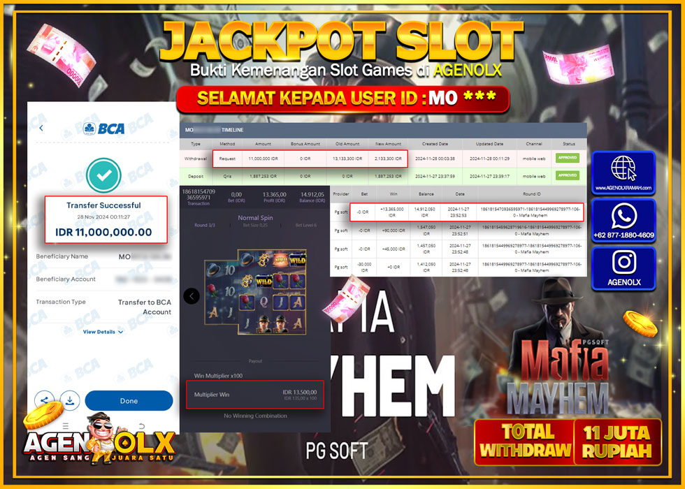 AGENOLX JACKPOT SLOT MAFIA MAYHEM Rp 11.000.000,- LUNAS