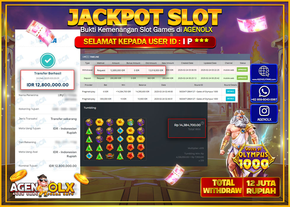 AGENOLX JACKPOT SLOT GATES OF OLYMPUS 1000 Rp 12.000.000,- LUNAS