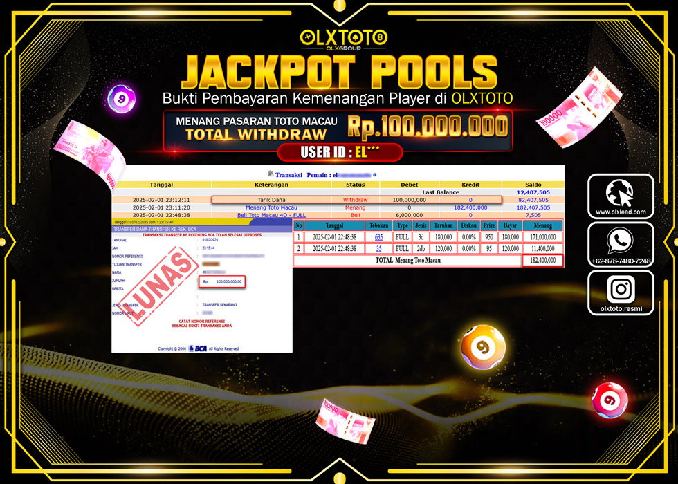 OLXTOTO JACKPOT  TOGEL POOL TOTO MACAU Rp.100.000.000.,- LUNAS