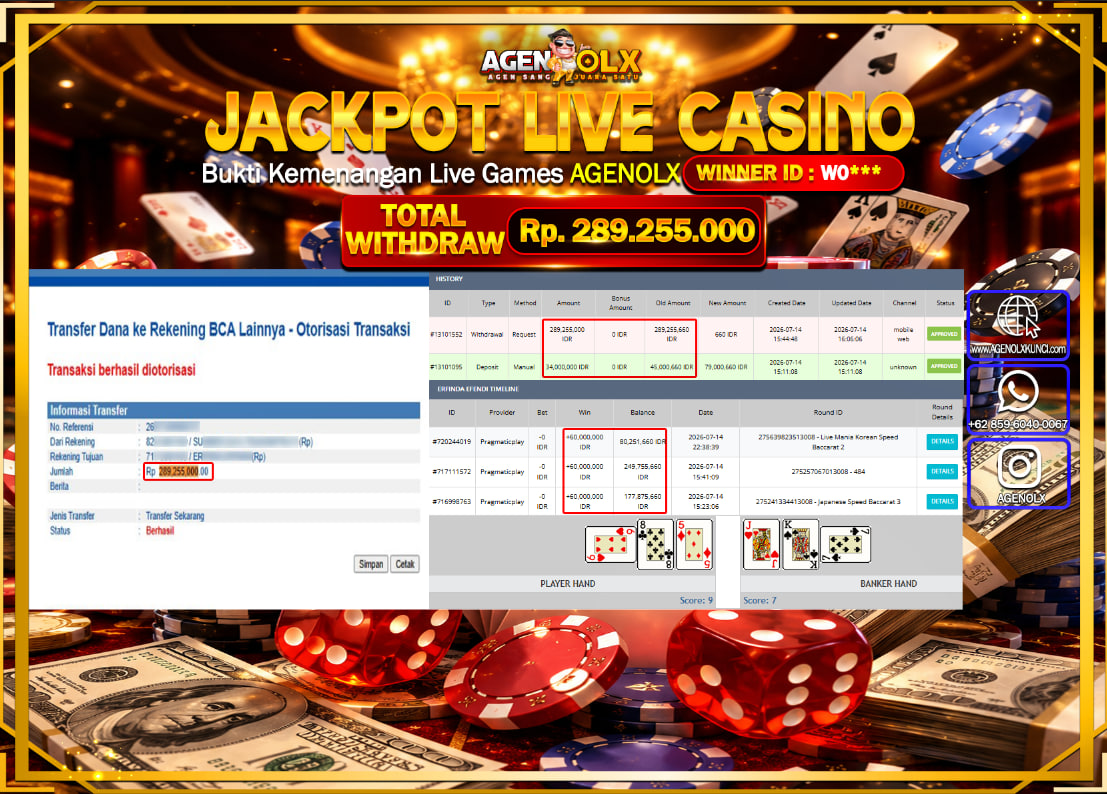 AGENOLX JACKPOT LIVE CASSINO MANIA SPEED BACCARAT 2  Rp  289.255.000 -LUNAS