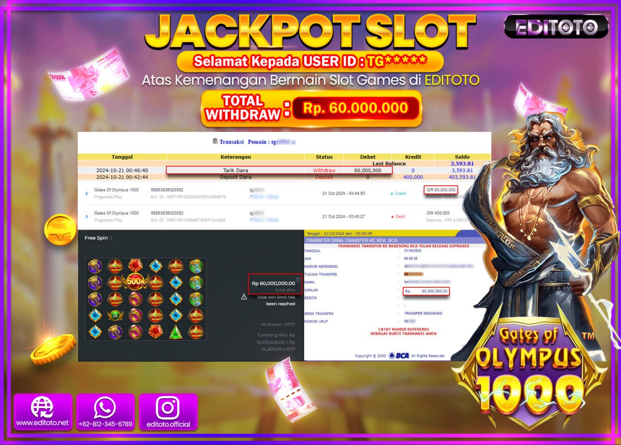 JACKPOT SLOT Gates Of Olympus 1000 Rp.60.000.000.,- LUNAS