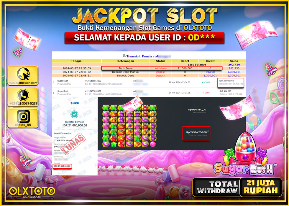 OLXTOTO JACKPOT SLOT SUGAR RUSH Rp.21.000.000.,- LUNAS
