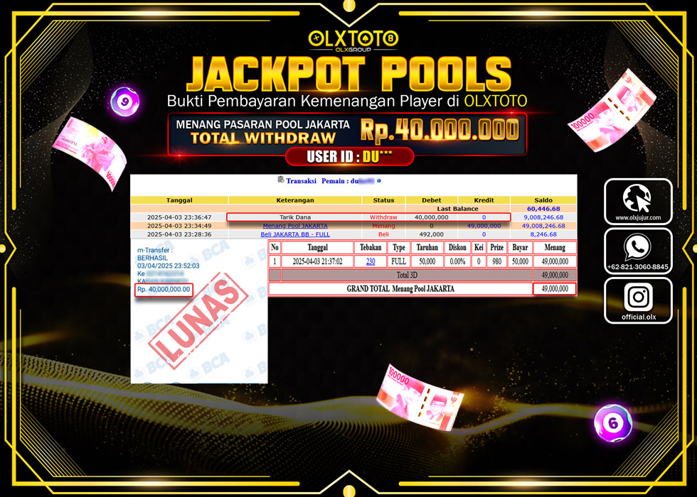 BINTANGSLOT77 JACKPOT TOGEL PASARAN POOL JAKARTA Rp.40.000.000.,- LUNAS