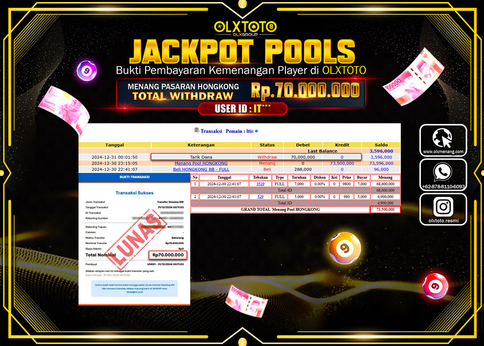 OLXTOTO JACKPOT  TOGEL POOL HONGKONG Rp.70.000.000.,- LUNAS