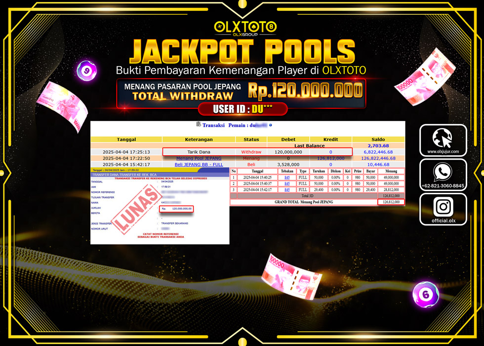 BINTANGSLOT77 JACKPOT TOGEL PASARAN POOL JEPANG Rp.120.000.000.,- LUNAS
