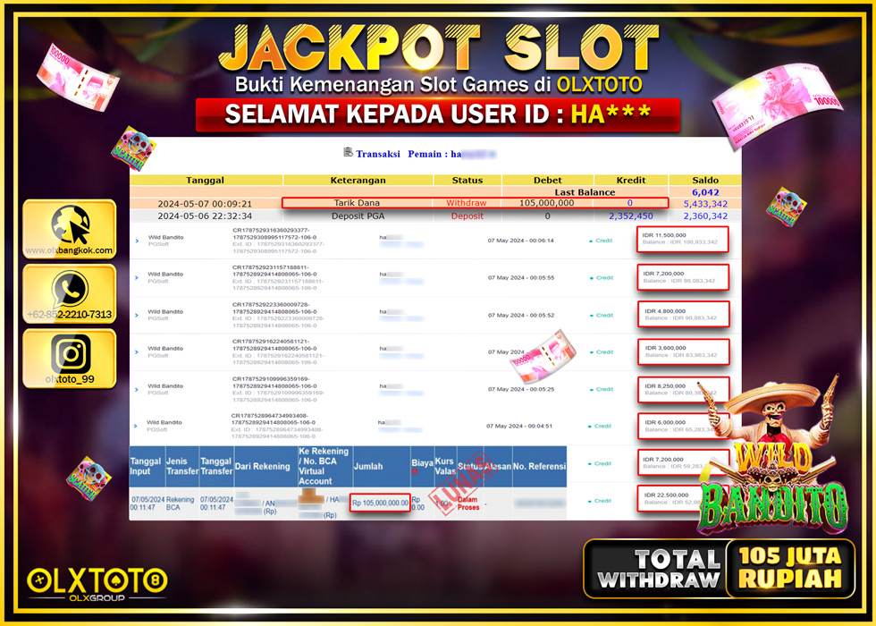OLXTOTO JACKPOT SLOT WILD BANDITO  Rp.105.000.000.,- LUNAS