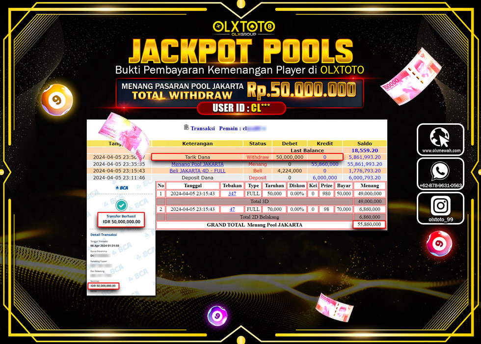 OLXTOTO JACKPOT TOGEL POOL JAKARTA  Rp.50.000.000.,- LUNAS