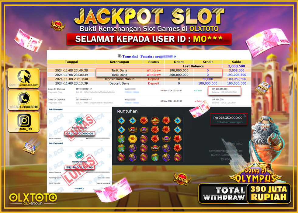 OLXTOTO JACKPOT  SLOT GATES OF OLYMPUS  Rp.390.000.000.,- LUNAS