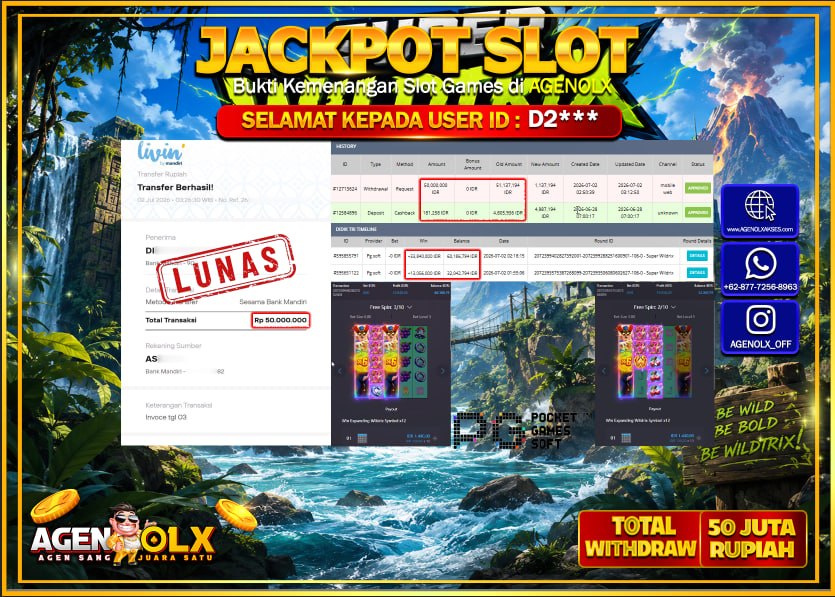 AGENOLX JACKPOT SLOT SUPER WILDTRIX  Rp 50.000.000- LUNAS