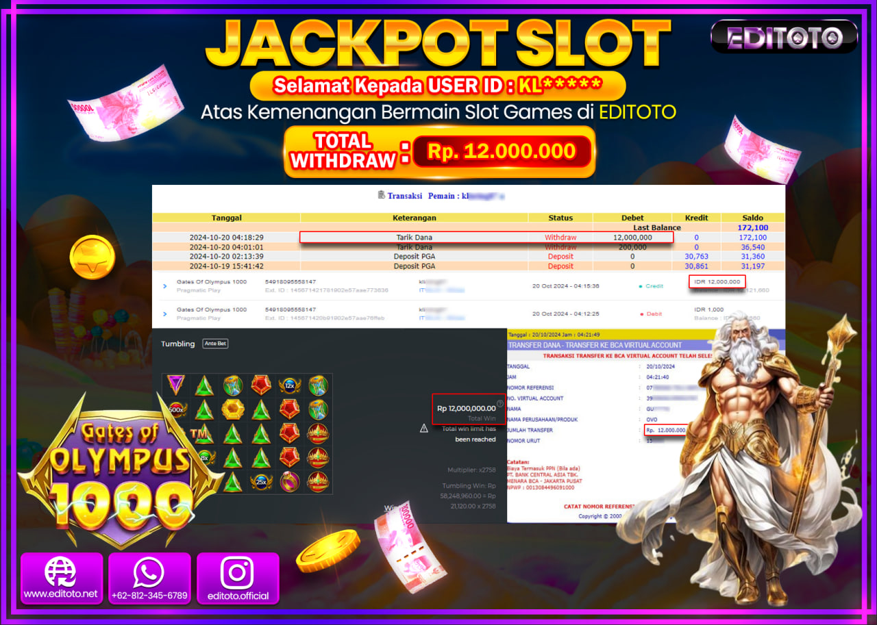 JACKPOT SLOT Gates Of Olympus 1000 Rp.12.000.000.,- LUNAS