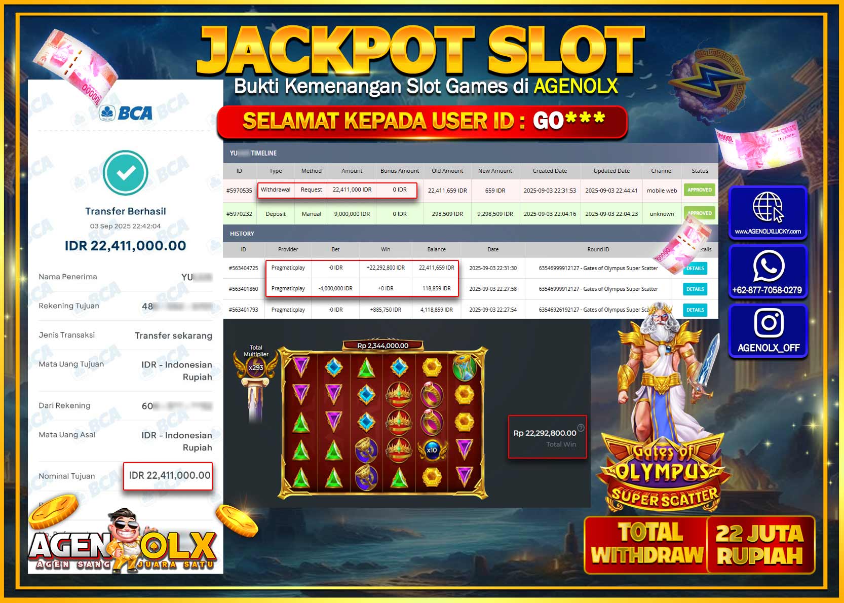 AGENOLX JACKPOT SLOT GATES OF OLYMPUS SUPER SCATTER Rp 22,411,000,- LUNAS