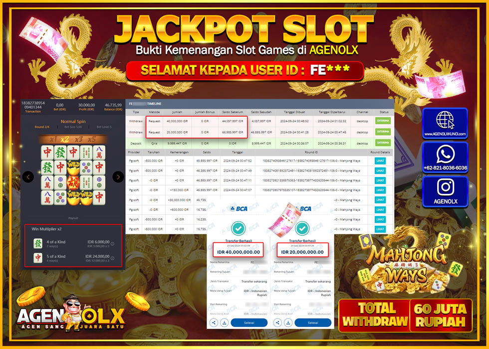 AGENOLX JACKPOT  SLOT MAHJONG WAYS Rp.16.000.000,- LUNAS