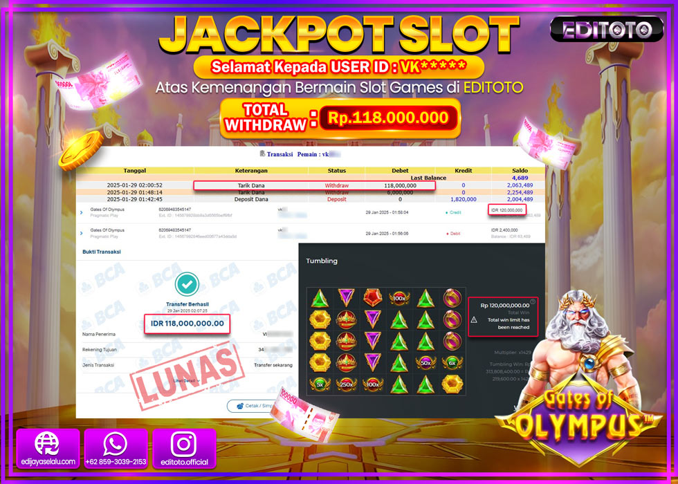 JACKPOT SLOT GATES OF OLYMPUS  Rp.118.000.000.,- LUNAS