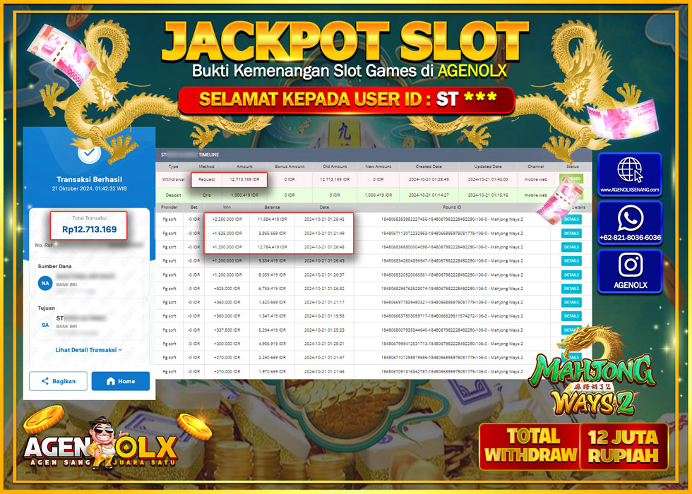 AGENOLX JACKPOT  SLOT MAHJONG WAYS  2 Rp 12.000.000,- LUNAS