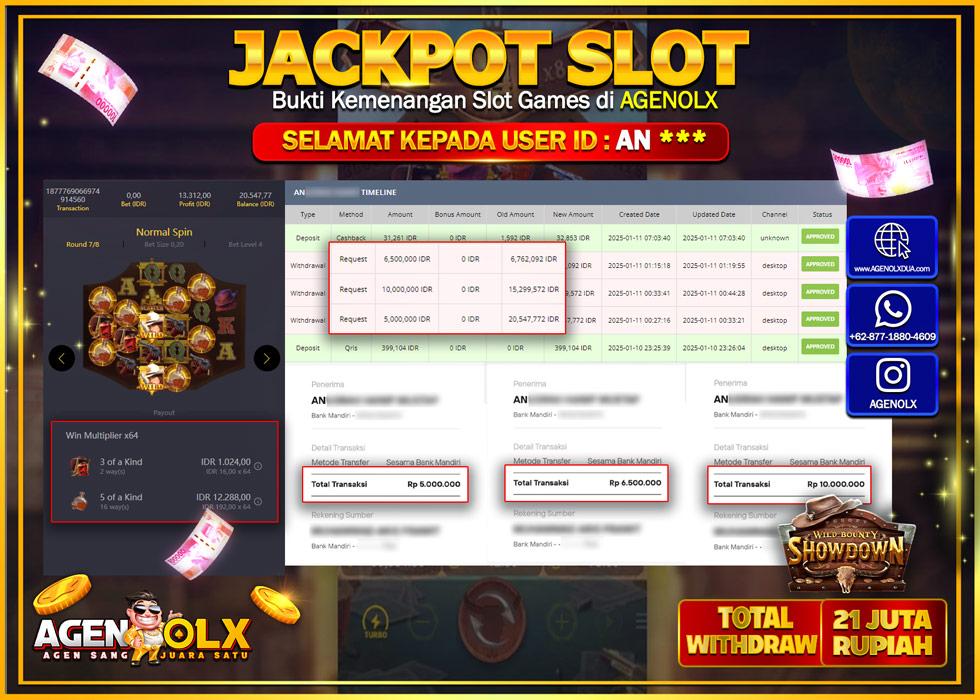 AGENOLX JACKPOT SLOT WILD BOUNTY SHOWDOWN Rp 21.000.000,- LUNAS