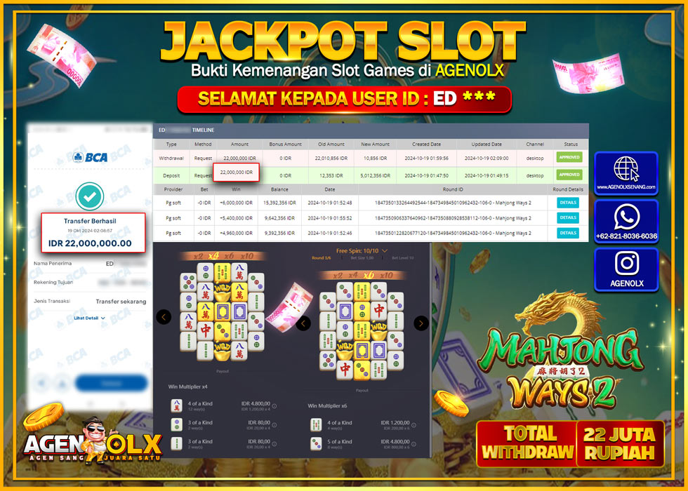 AGENOLX JACKPOT  SLOT MAHJONG WAYS  2 Rp 22.000.000,- LUNAS